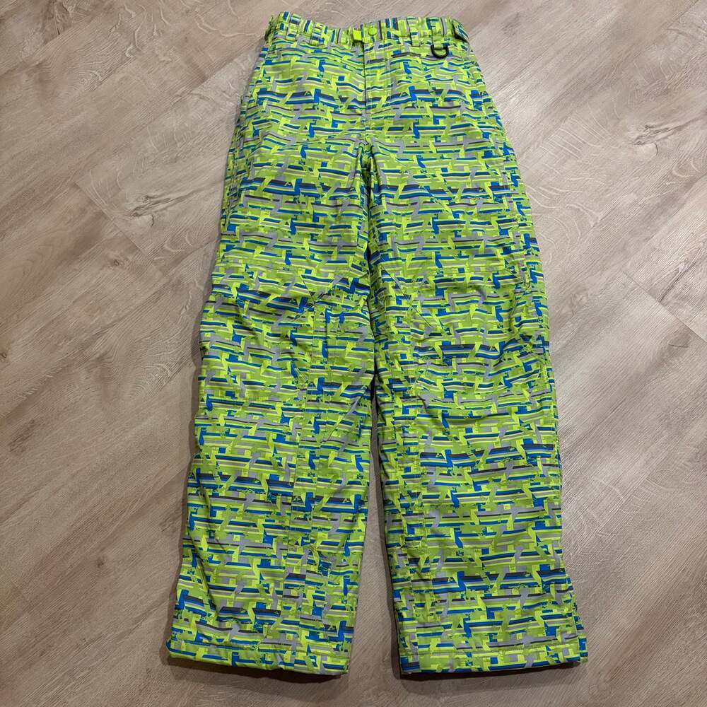 LL Bean Glacier Summit Snow Pants Youth Boys Size 14 Neon Green Geo Ski Winter